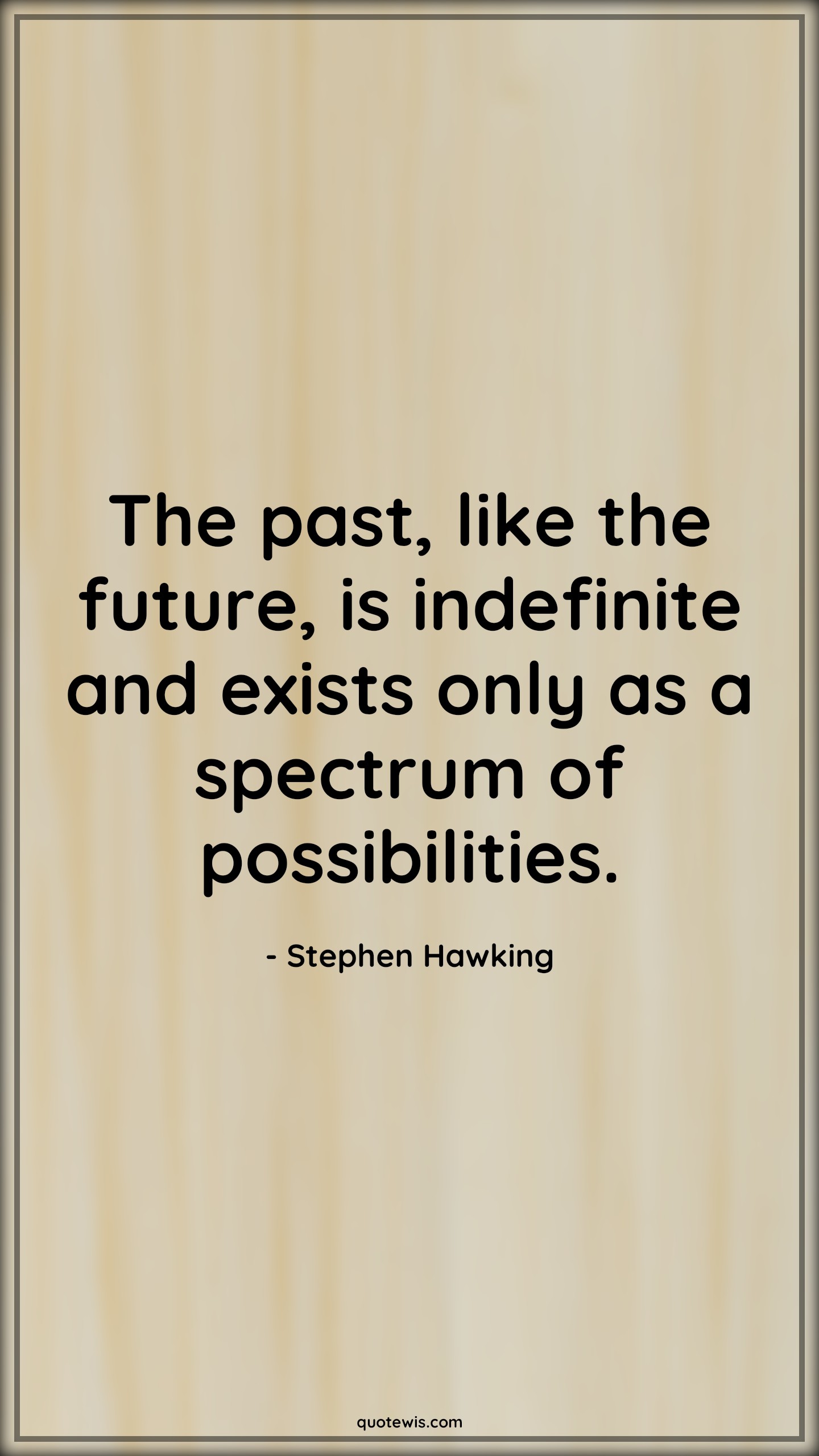 The past, like the future, is indefinite and exists only as a spectrum of possibilities. - Stephen Hawking Quotes |  Past Quotes, Future Quotes, Indefinite Quotes, Spectrum Quotes, Possible Quotes, Hope Quotes, The past, like the future, is indefinite and exists only as a spectrum of possibilities. - Stephen Hawking Quotes |  Past Quotes, Future Quotes, Indefinite Quotes, Spectrum Quotes, Possible Quotes, Hope Quotes,