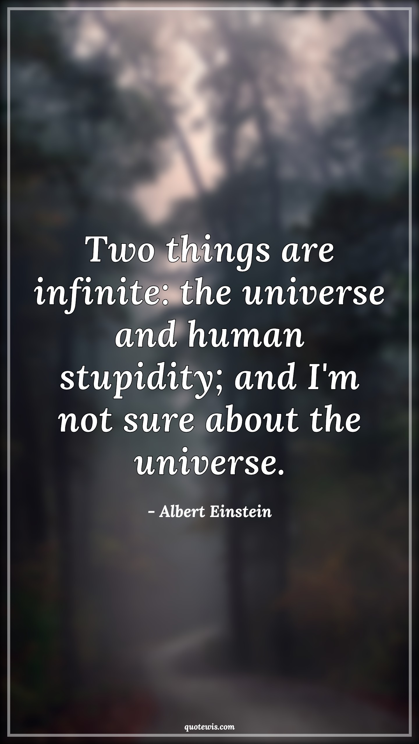 Two things are infinite: the universe and human stupidity; and I'm not sure about the universe. Two things are infinite: the universe and human stupidity; and I'm not sure about the universe.