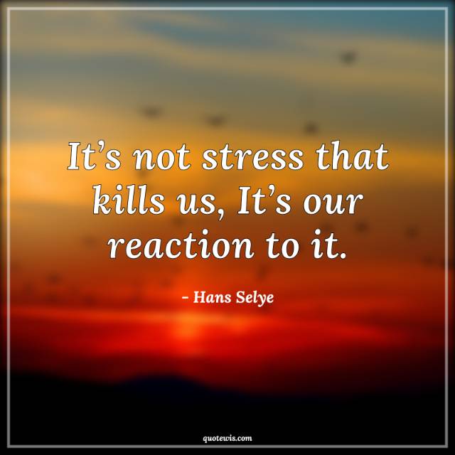 It’s not stress that kills us, It’s our reaction to it. It’s not stress that kills us, It’s our reaction to it.