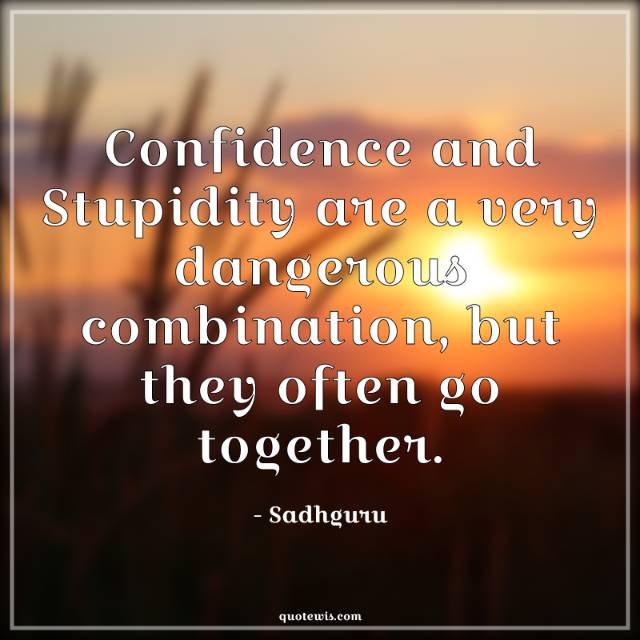 Confidence and Stupidity are a very dangerous combination, but they often go together. Confidence and Stupidity are a very dangerous combination, but they often go together.