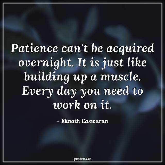 Patience can't be acquired overnight. It is just like building up a muscle. Every day you need to work on it. Patience can't be acquired overnight. It is just like building up a muscle. Every day you need to work on it.