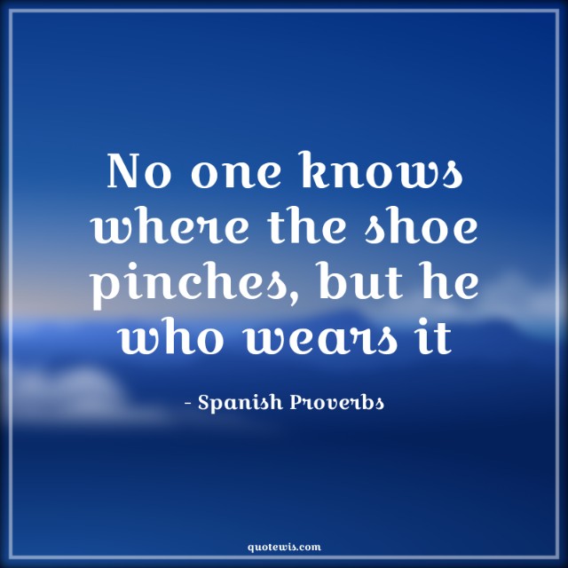 No one knows where the shoe pinches, but he who wears it No one knows where the shoe pinches, but he who wears it