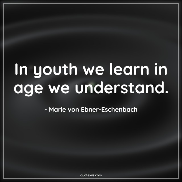 In youth we learn in age we understand. In youth we learn in age we understand.