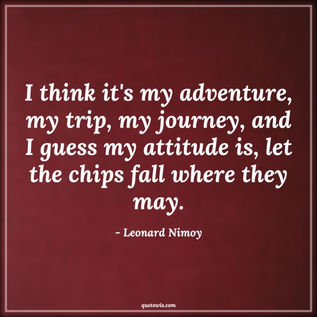 I think it's my adventure, my trip, my journey, and I guess my attitude is, let the chips fall where they may. I think it's my adventure, my trip, my journey, and I guess my attitude is, let the chips fall where they may.