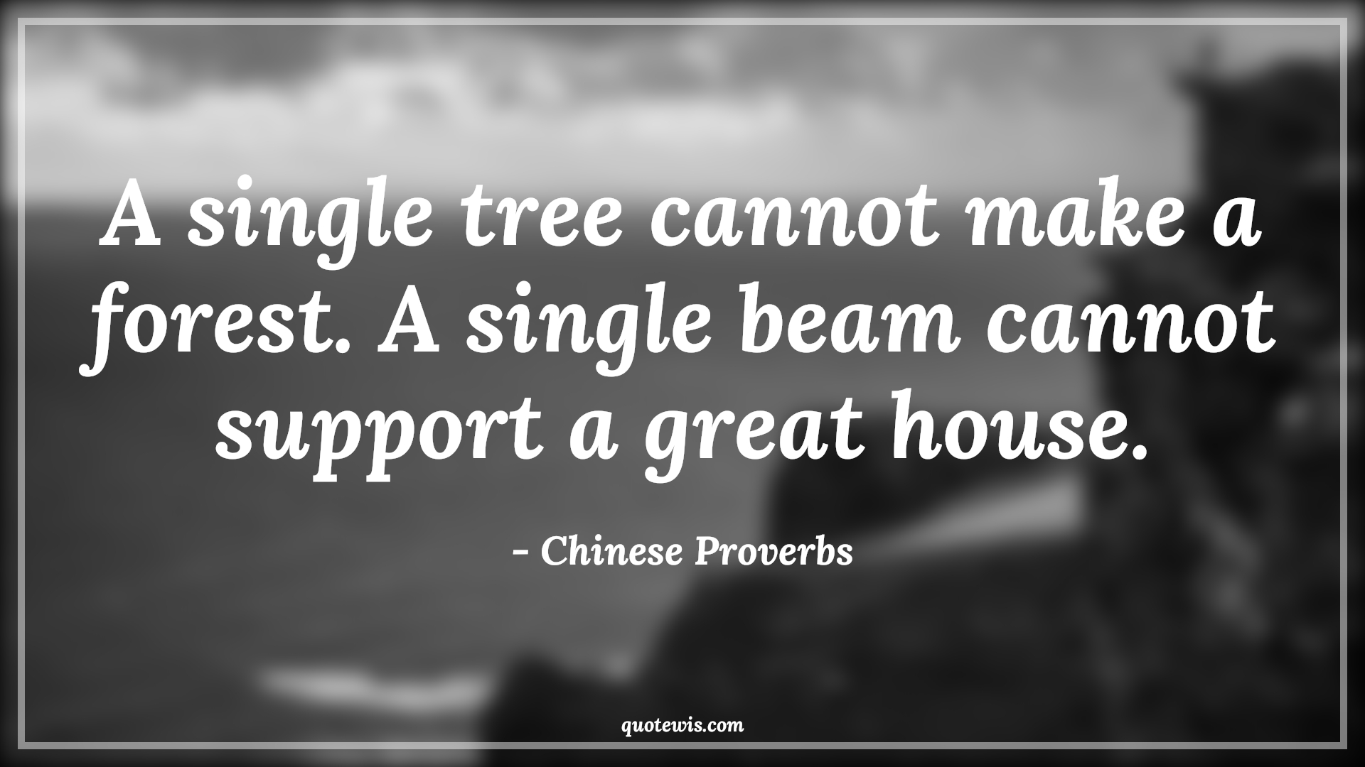 A single tree cannot make a forest. A single beam cannot support a great house. - Chinese Proverbs Quotes | 