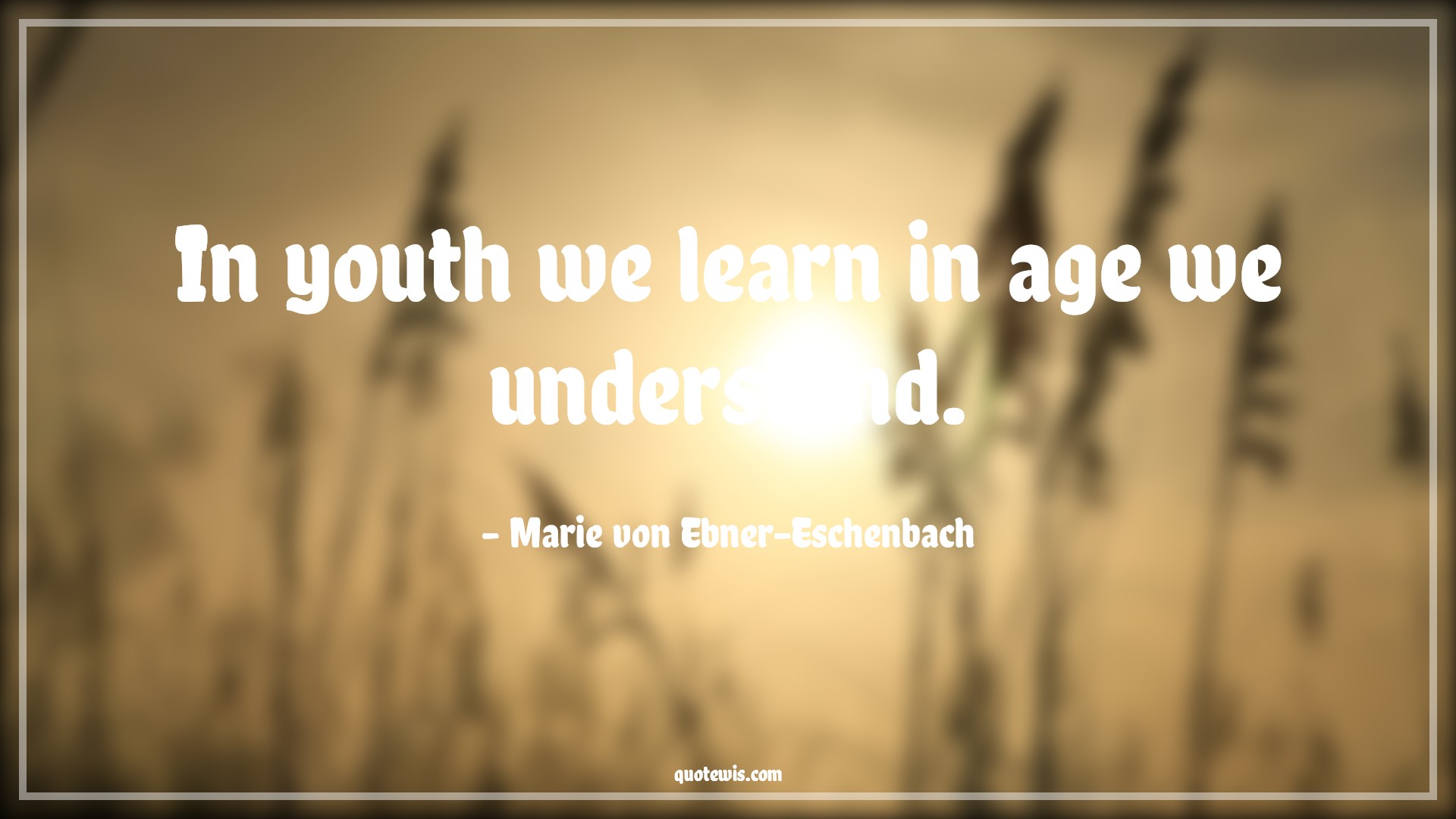In youth we learn in age we understand. - Marie von Ebner-Eschenbach Quotes |  Age Quotes,