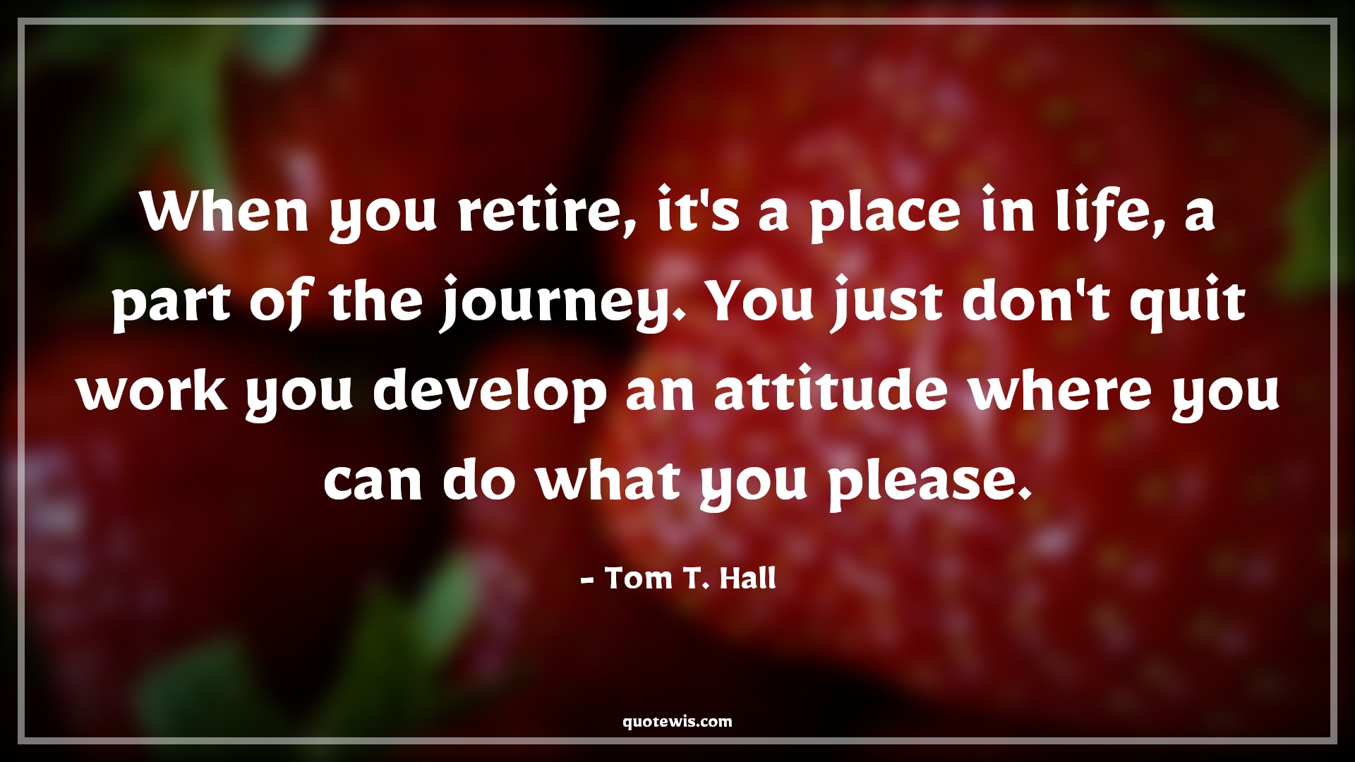When you retire, it's a place in life, a part of the journey. You just don't quit work you develop an attitude where you can do what you please. - Tom T. Hall Quotes |  Attitude Quotes,