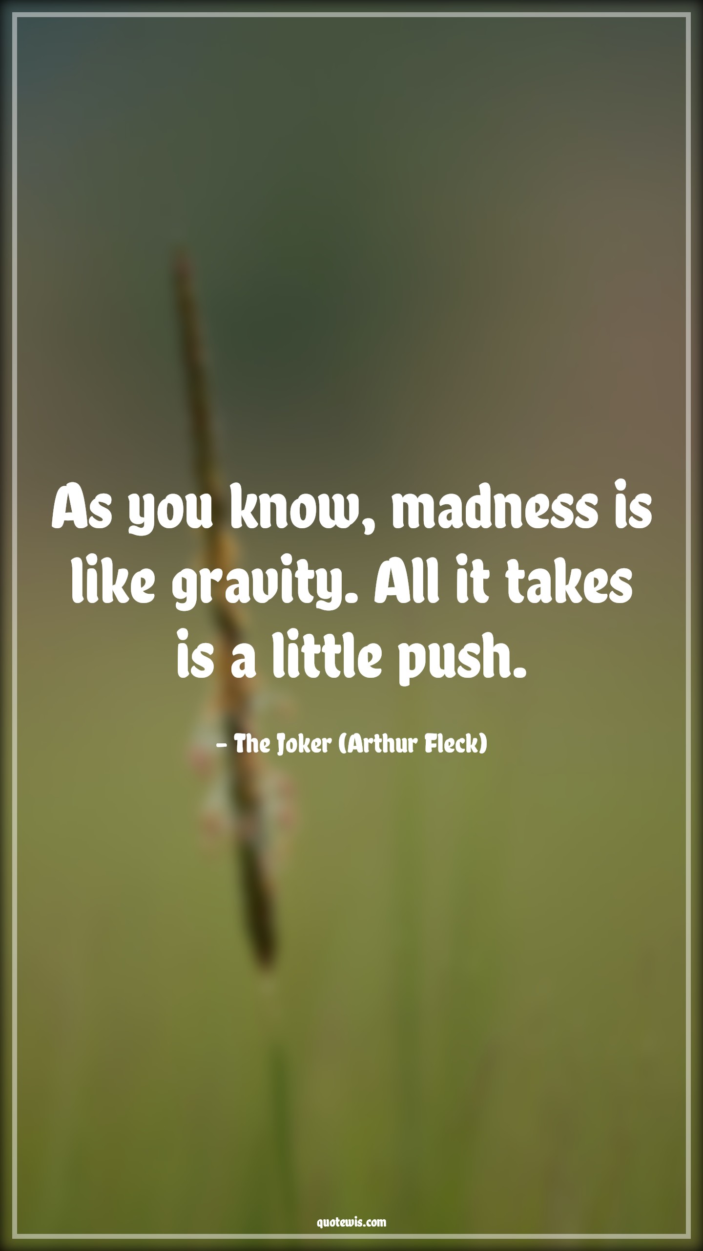 As you know, madness is like gravity. All it takes is a little push. - The Joker (Arthur Fleck) Quotes |  The dark knight Quotes, Movie Quotes, Madness Quotes, Push Quotes, Gravity Quotes,