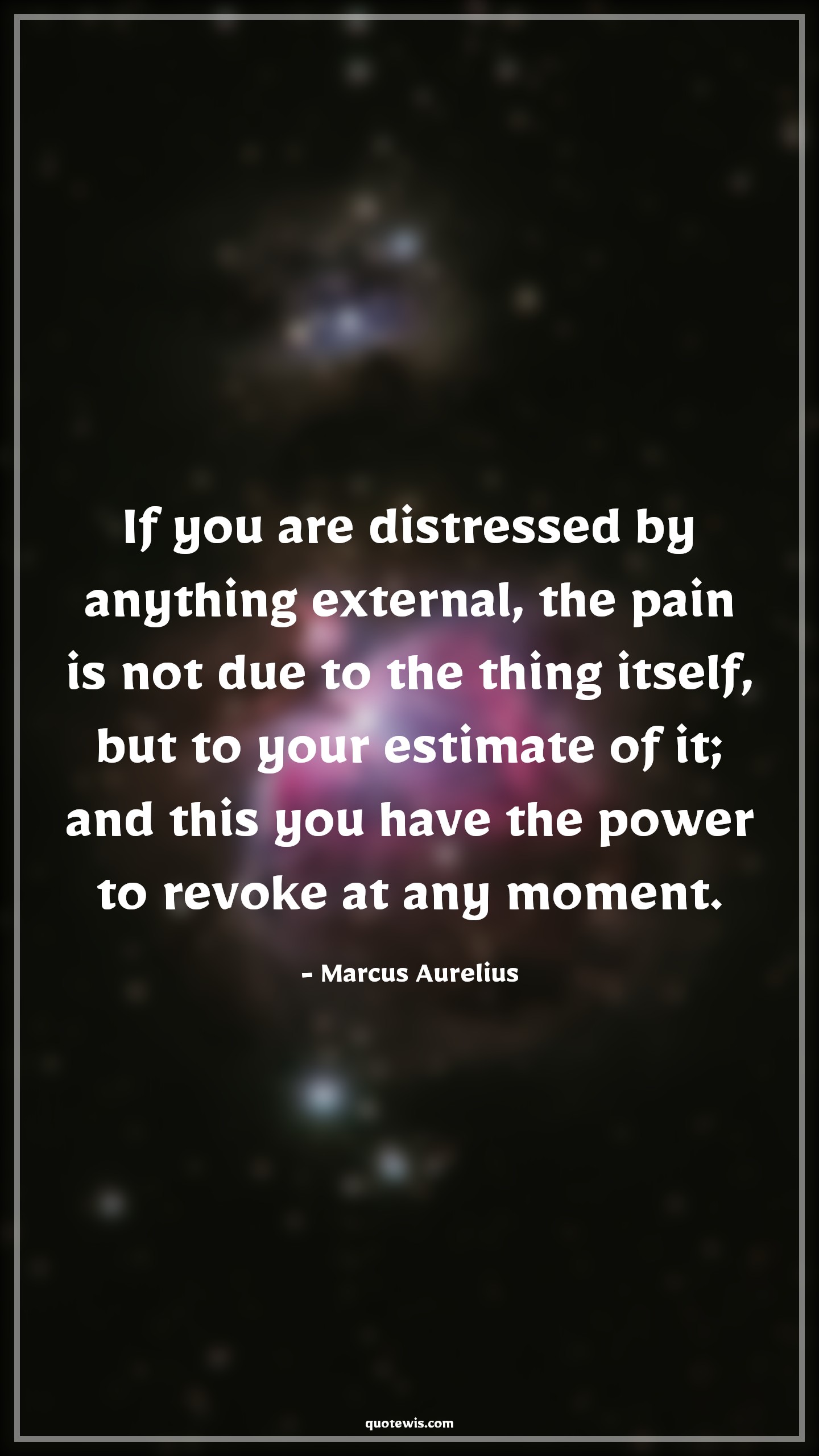 If you are distressed by anything external, the pain is not due to the thing itself, but to your estimate of it; and this you have the power to revoke at any moment. - Marcus Aurelius Quotes |  Attitude Quotes, Stress Quotes, Pain Quotes,