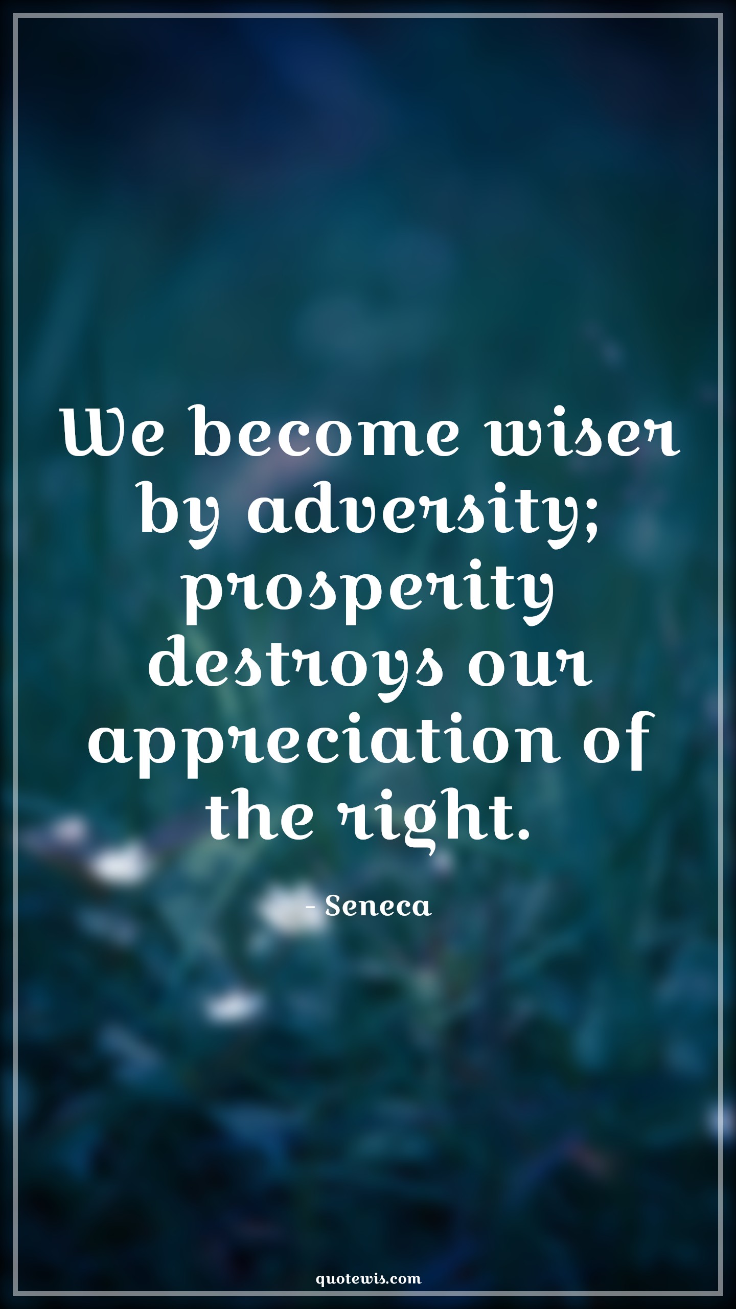 We become wiser by adversity; prosperity destroys our appreciation of the right. - Seneca Quotes |  Adversity Quotes,