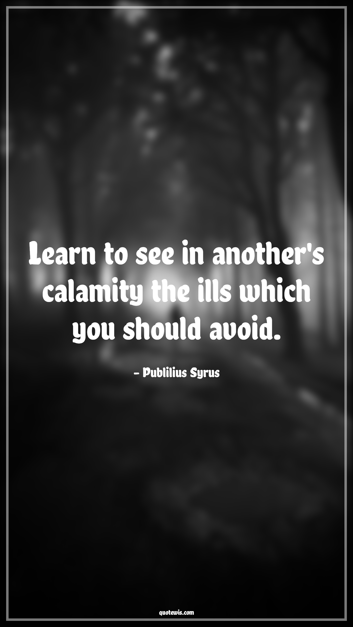 Learn to see in another's calamity the ills which you should avoid. - Publilius Syrus Quotes |  Adversity Quotes,