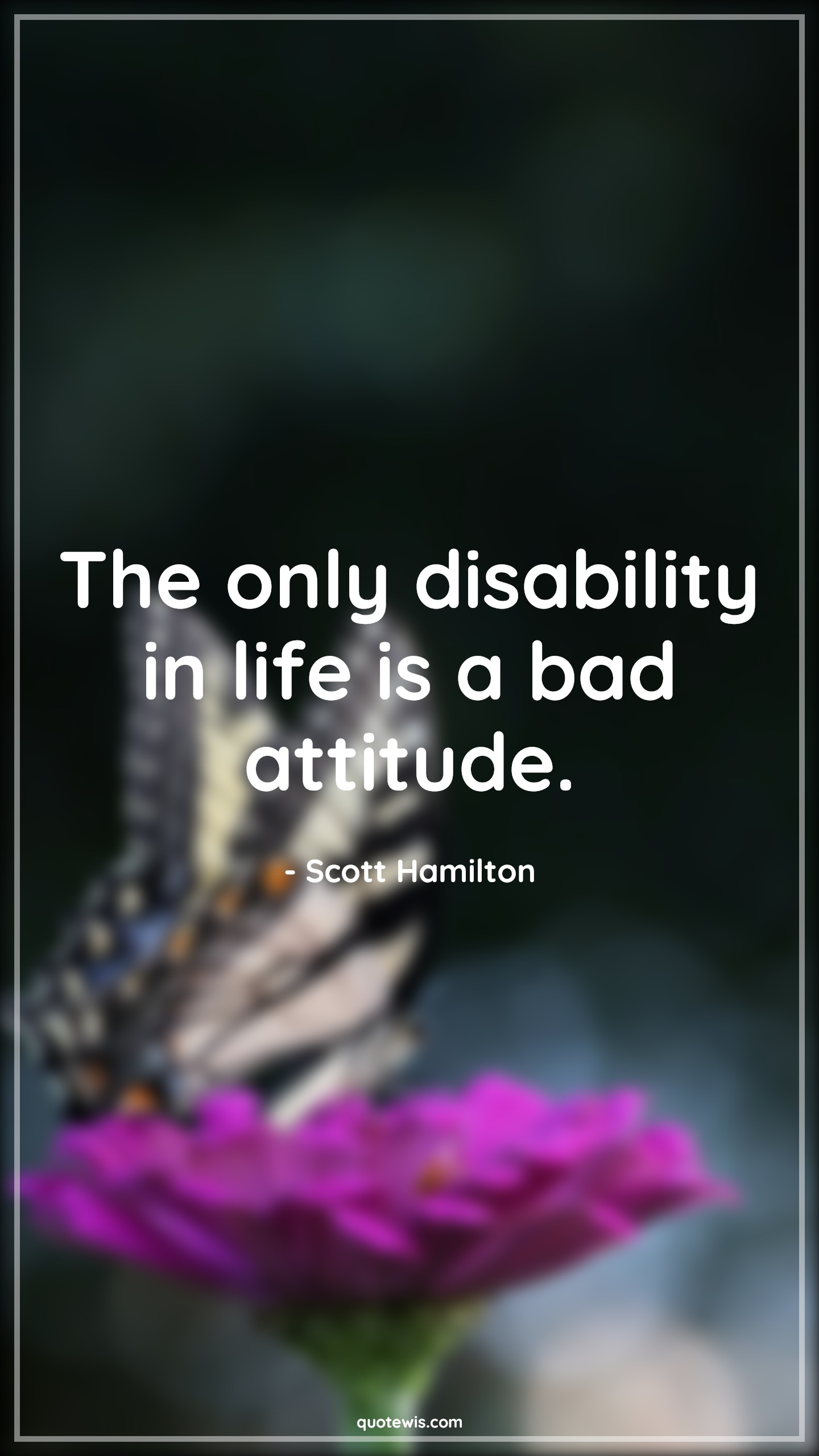 The only disability in life is a bad attitude. - Scott Hamilton Quotes |  Attitude Quotes,