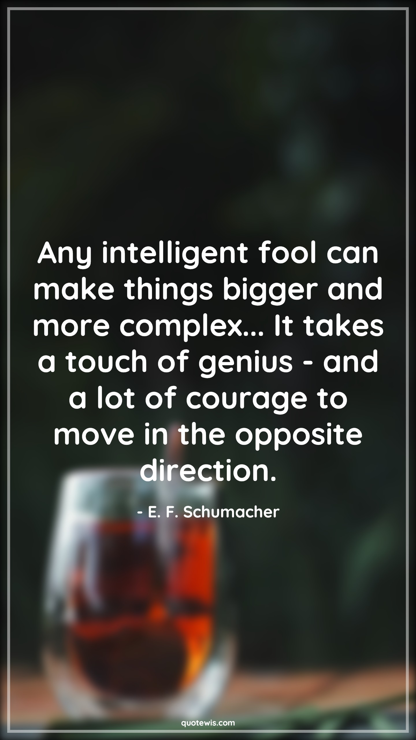 Any intelligent fool can make things bigger and more complex... It takes a touch of genius - and a lot of courage to move in the opposite direction. - E. F. Schumacher Quotes |  Courage Quotes,