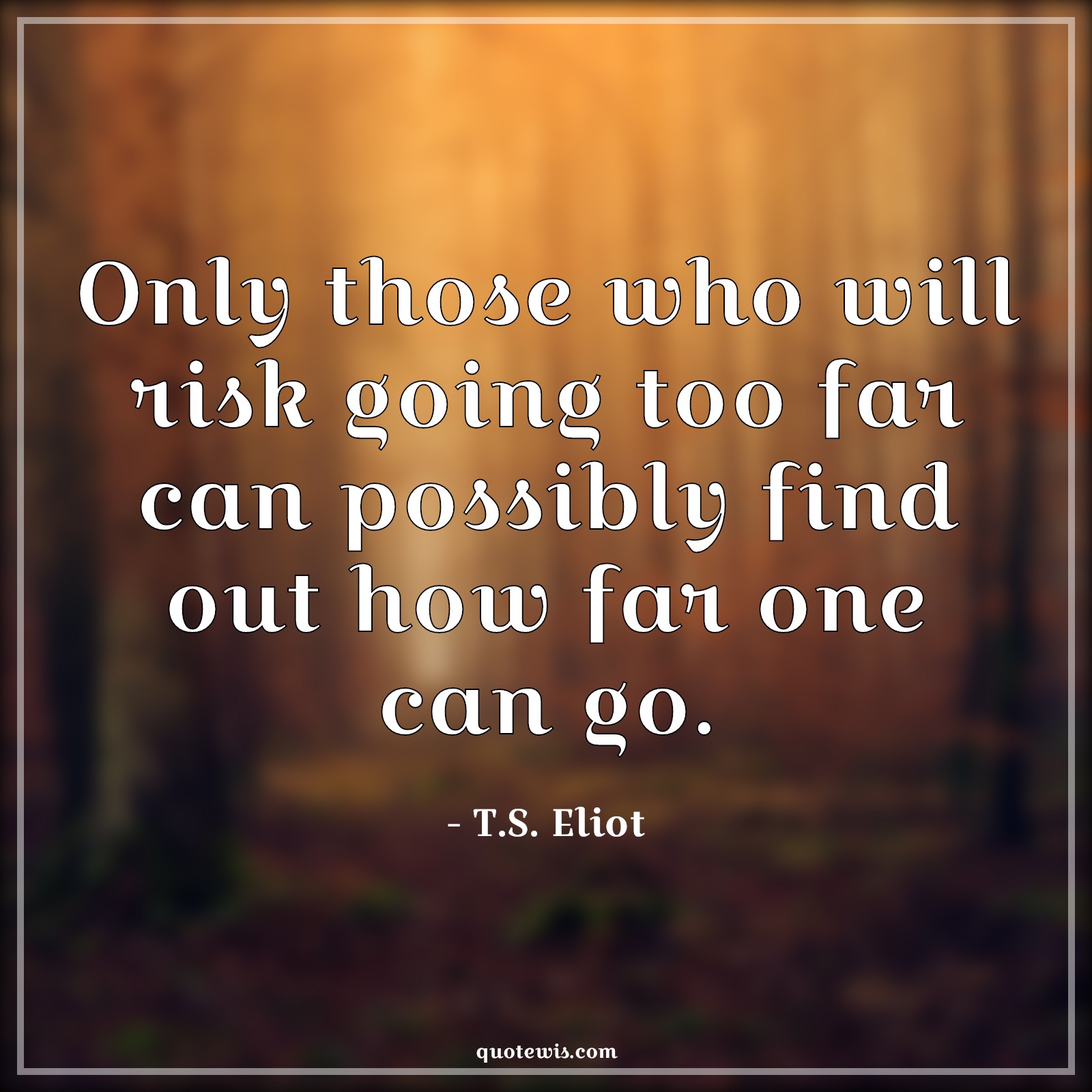 Only those who will risk going too far can possibly find out how far one can go. - T.S. Eliot Quotes | 