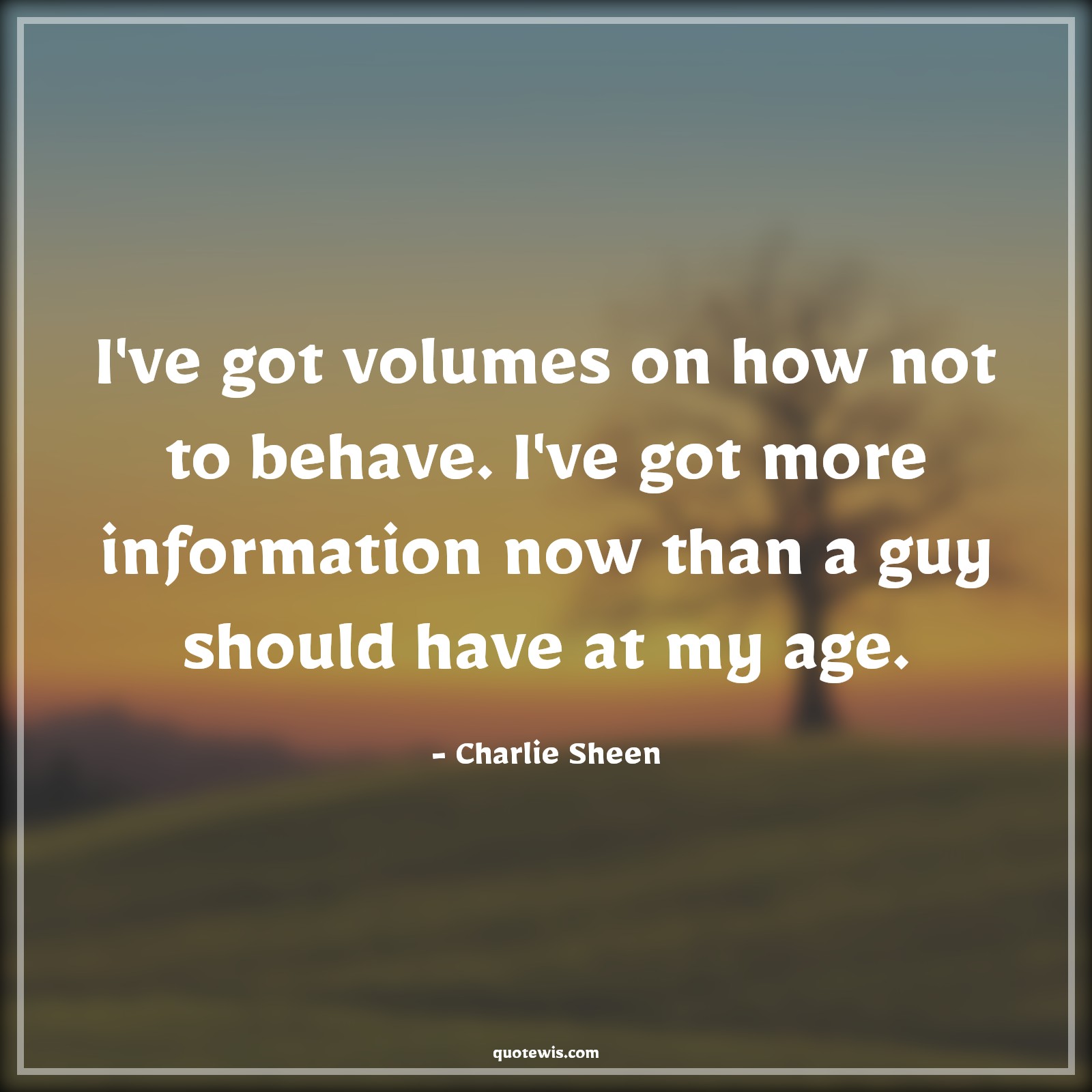 I've got volumes on how not to behave. I've got more information now than a guy should have at my age. - Charlie Sheen Quotes |  Age Quotes,