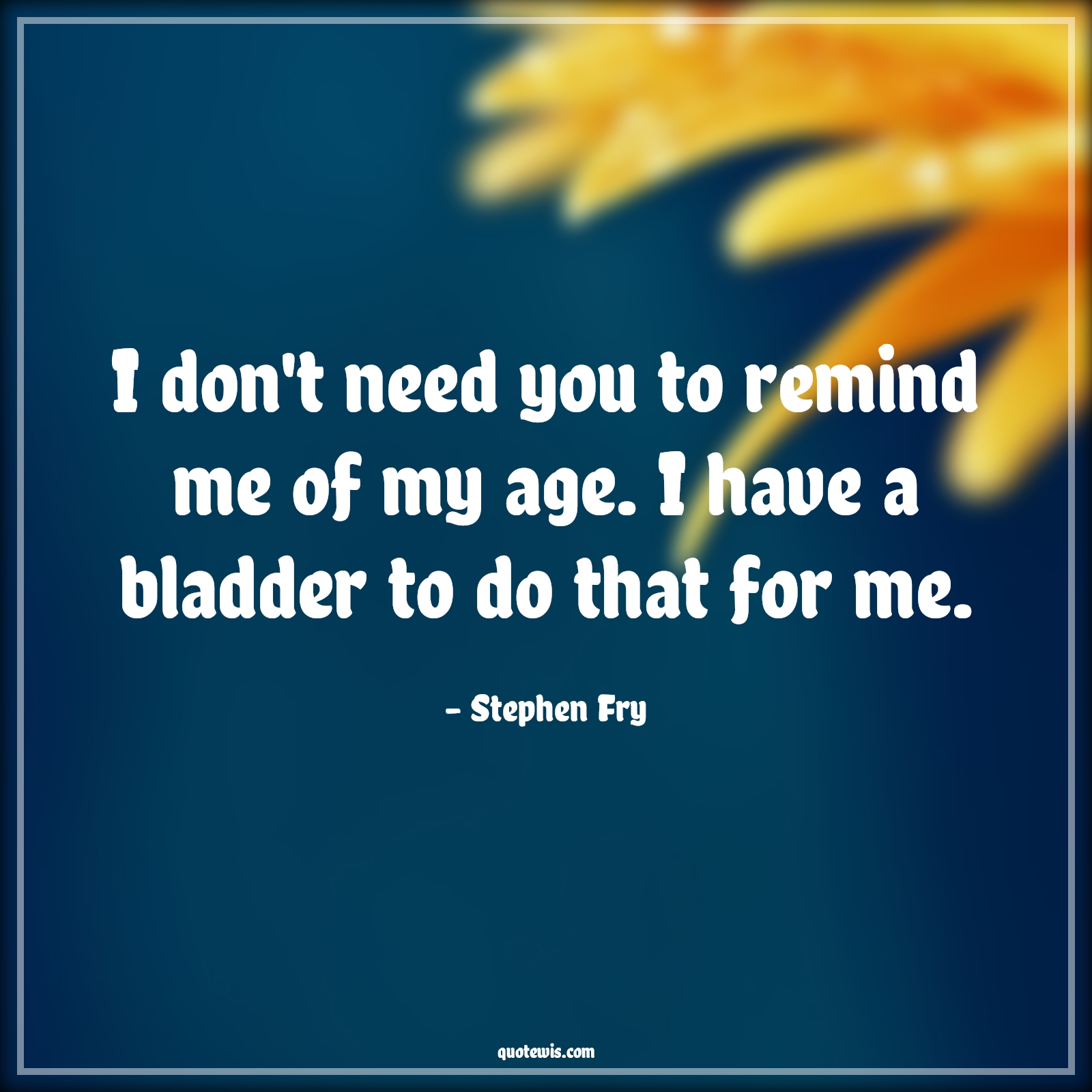 I don't need you to remind me of my age. I have a bladder to do that for me. - Stephen Fry Quotes |  Age Quotes,