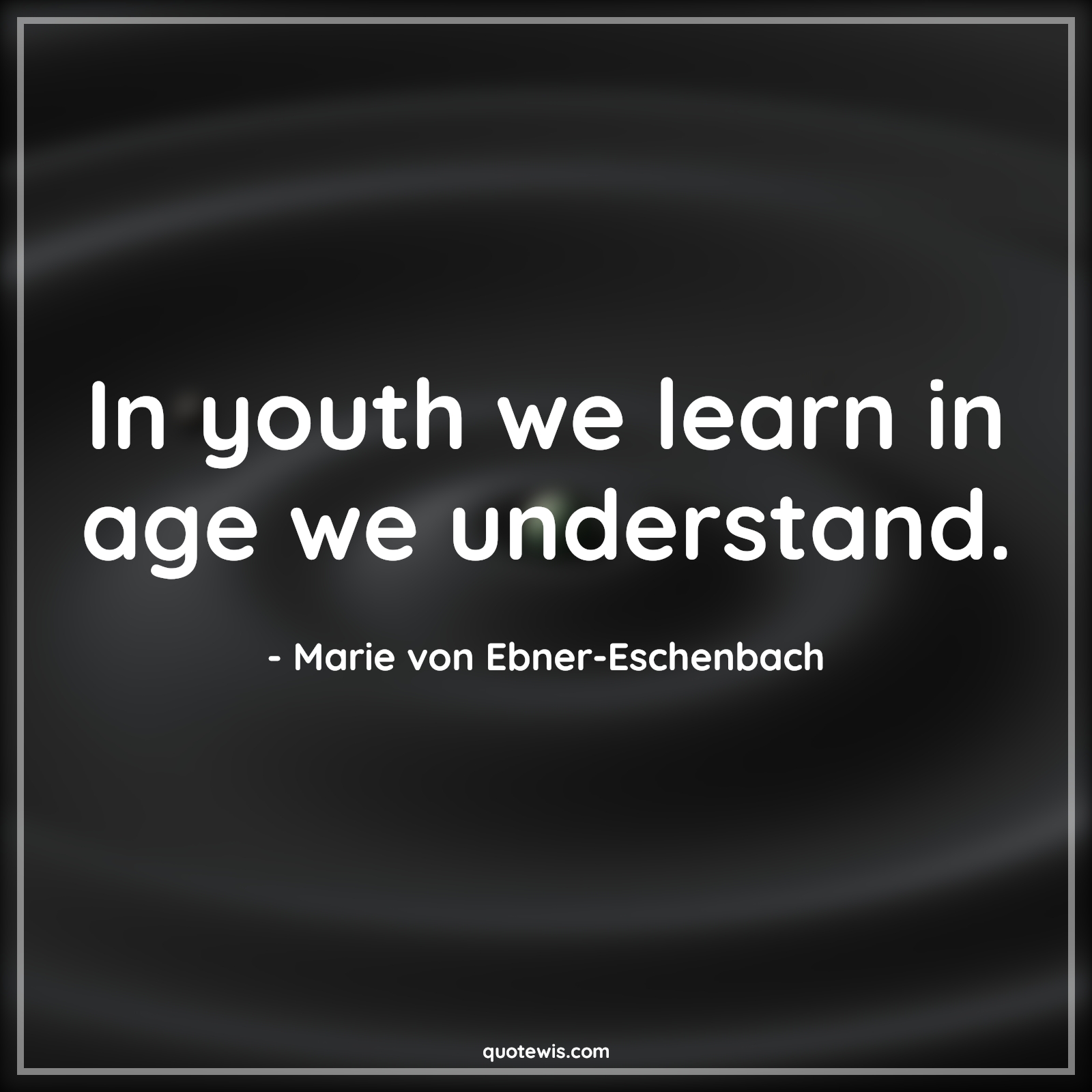 In youth we learn in age we understand. - Marie von Ebner-Eschenbach Quotes |  Age Quotes,