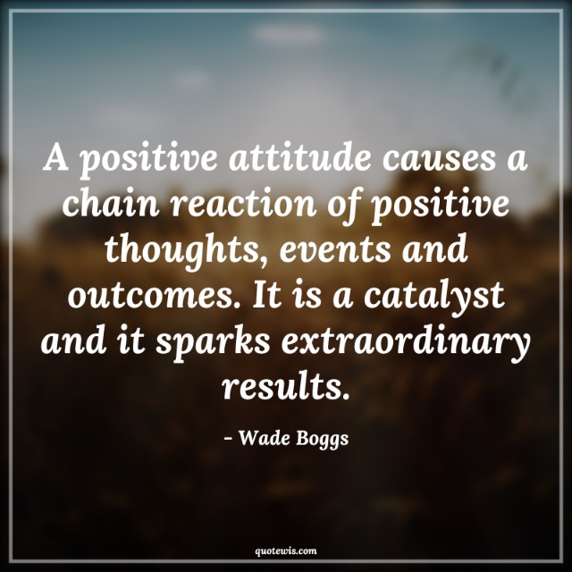 A positive attitude causes a chain reaction of positive thoughts, events and outcomes. It is a catalyst and it sparks extraordinary results.