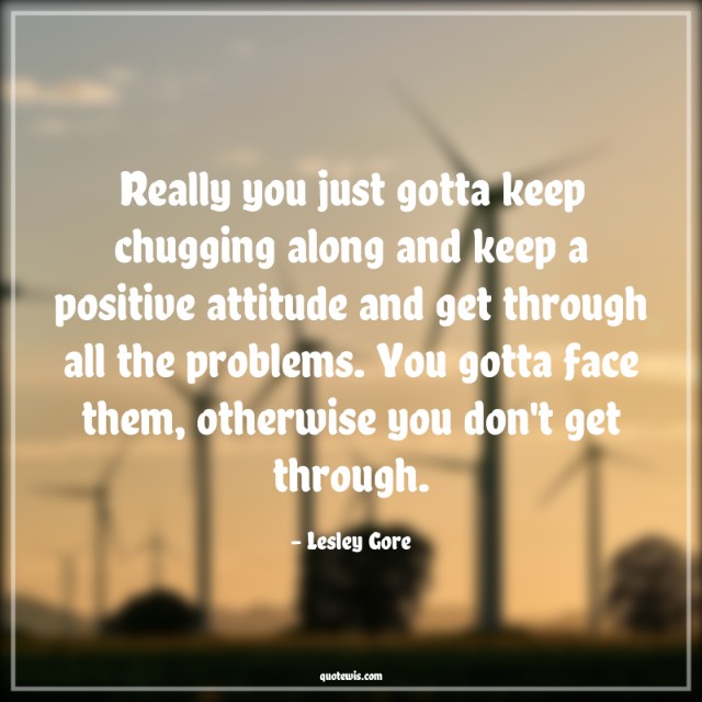 Really you just gotta keep chugging along and keep a positive attitude and get through all the problems. You gotta face them, otherwise you don't get through.