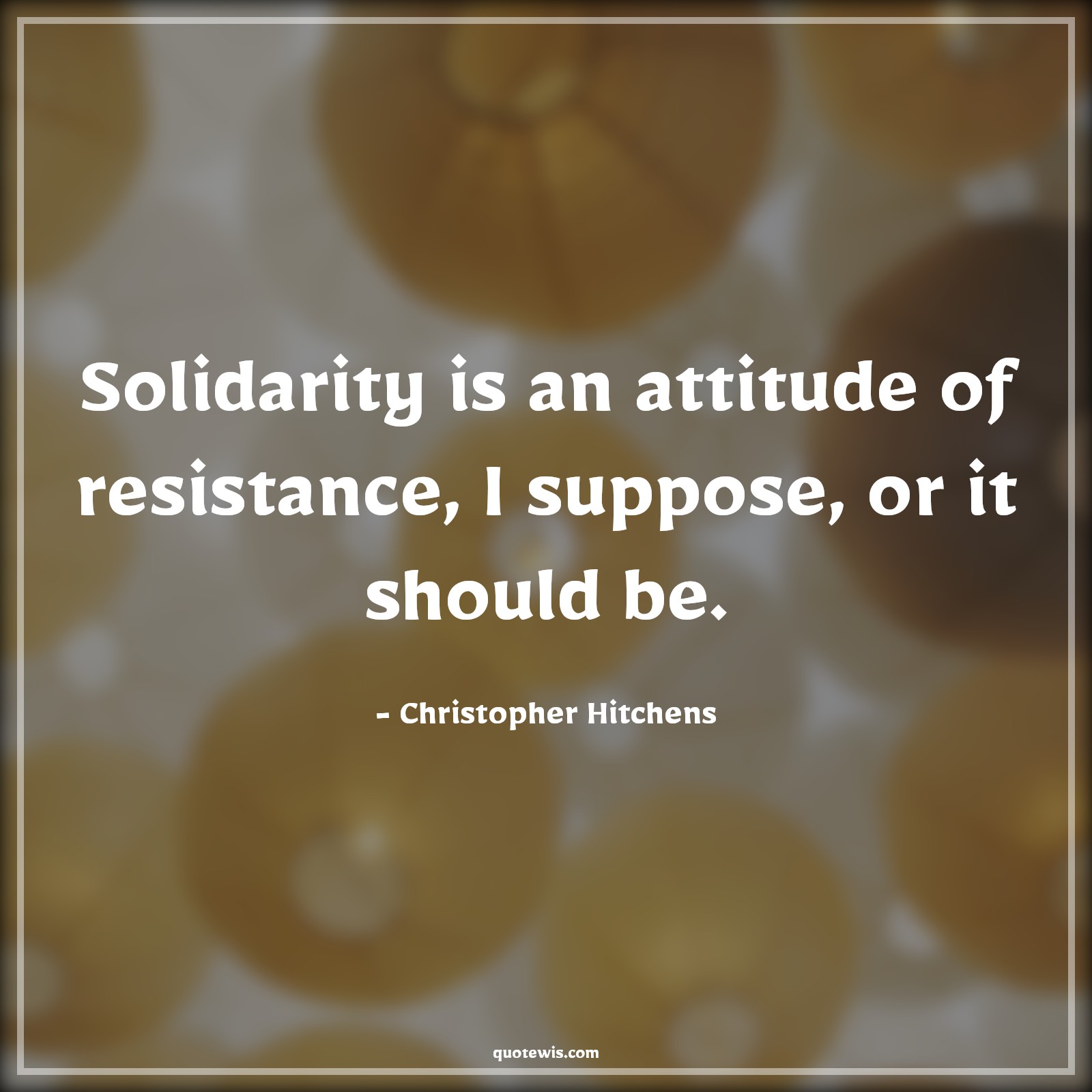 Solidarity is an attitude of resistance, I suppose, or it should be. - Christopher Hitchens Quotes |  Attitude Quotes,