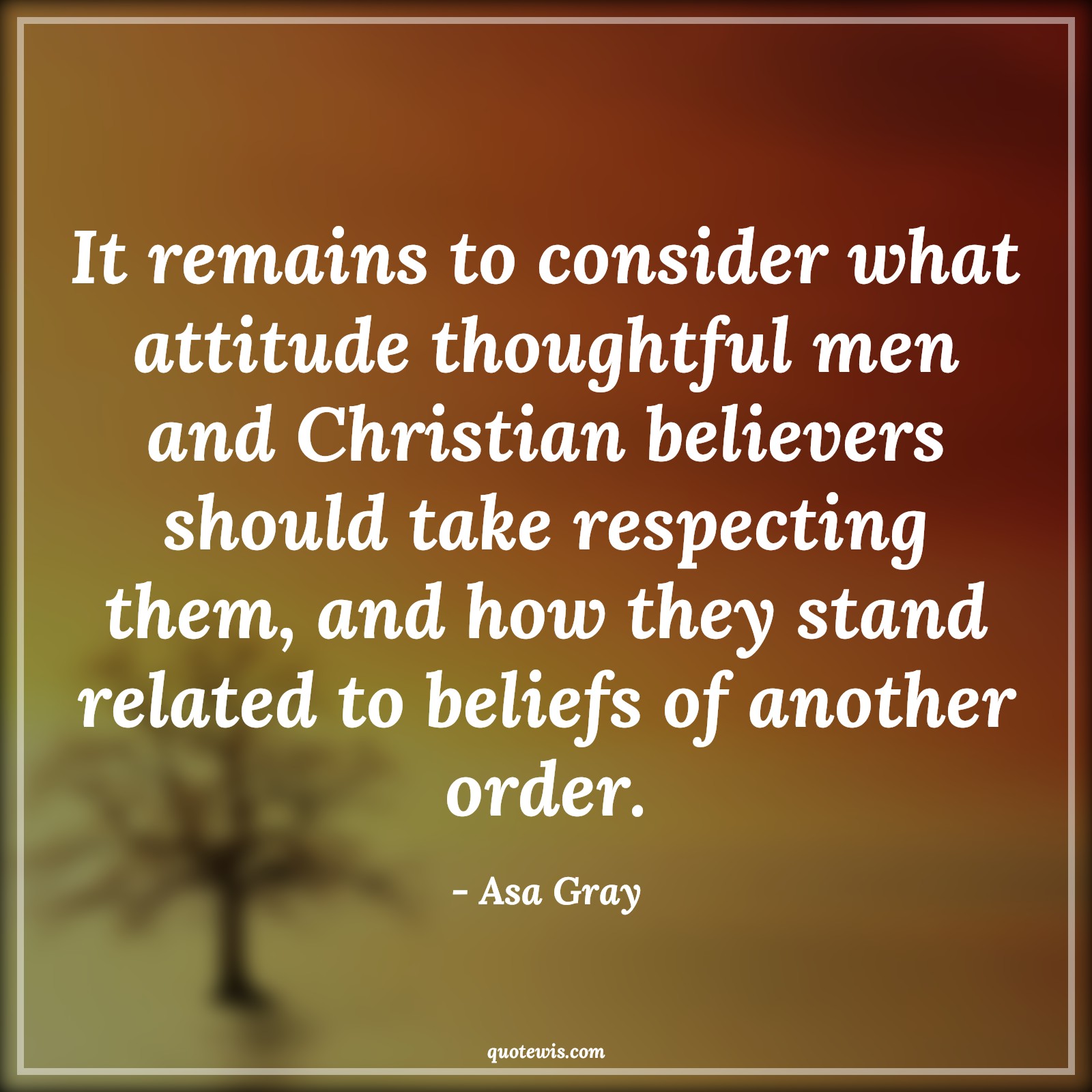 It remains to consider what attitude thoughtful men and Christian believers should take respecting them, and how they stand related to beliefs of another order. - Asa Gray Quotes |  Attitude Quotes,